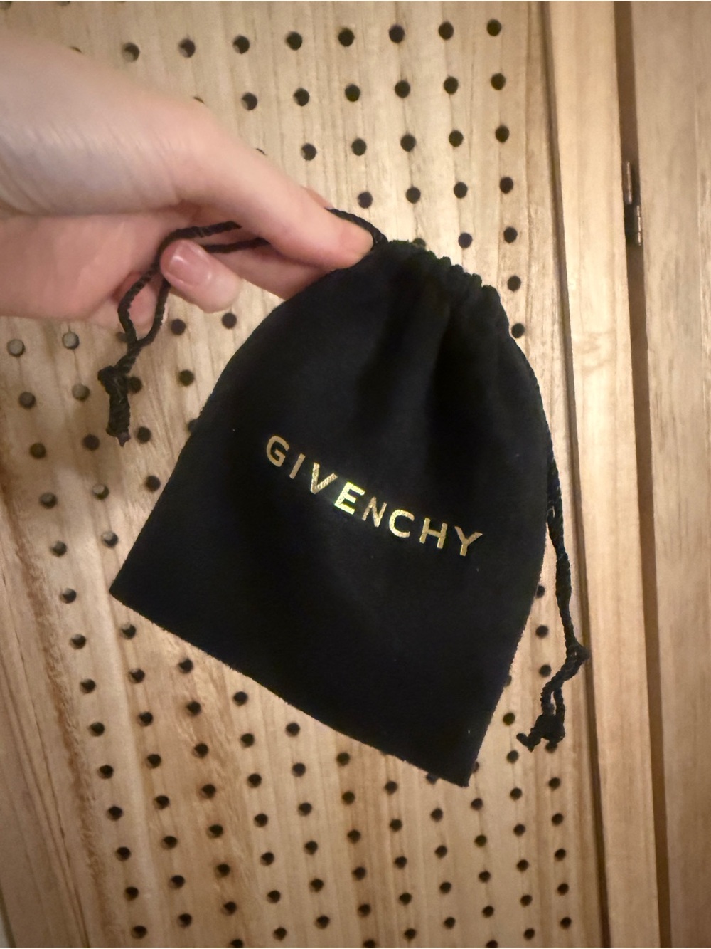 Givenchy Black Velvet Drawstring Bag with Gold Logo jewelry small items